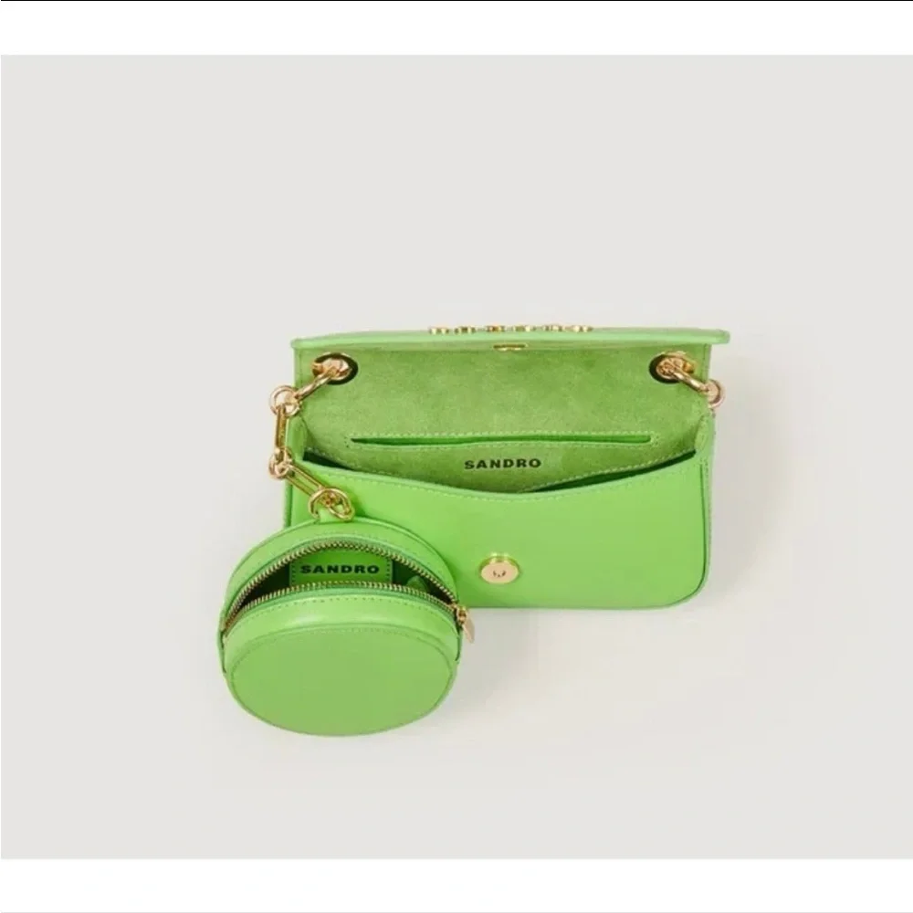 Sandro Lime Green Crossbody Bag with Gold Accents